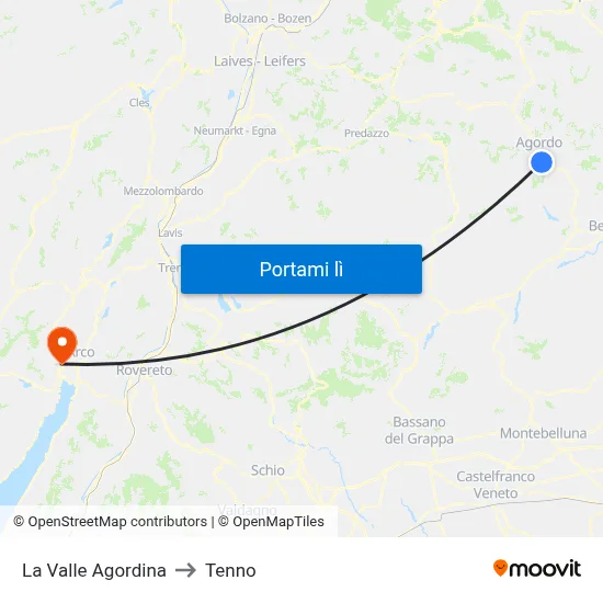 La Valle Agordina to Tenno map