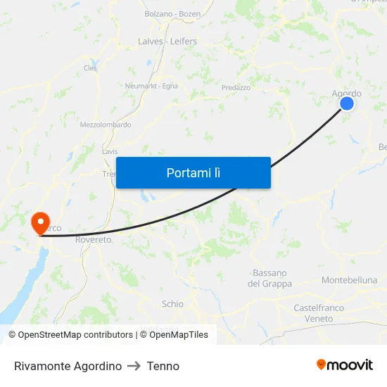 Rivamonte Agordino to Tenno map