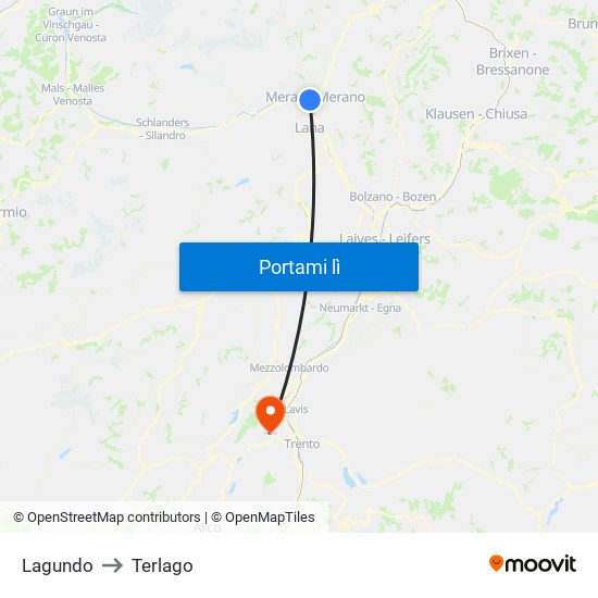 Lagundo to Terlago map