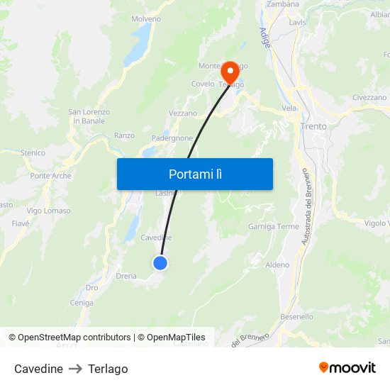 Cavedine to Terlago map