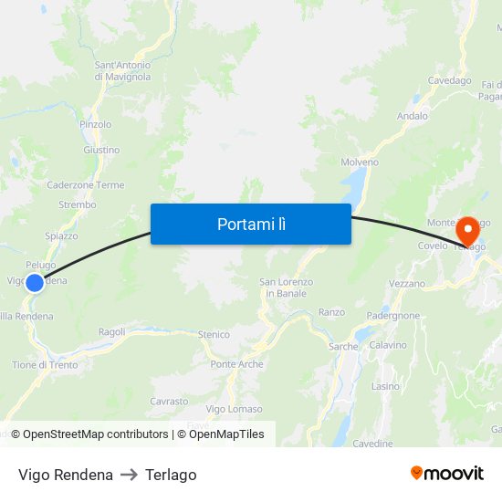 Vigo Rendena to Terlago map