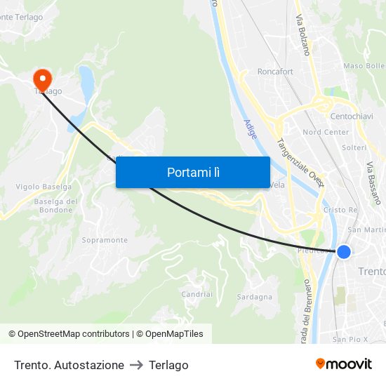 Trento. Autostazione to Terlago map