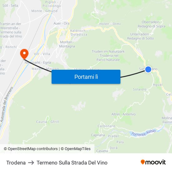 Trodena to Termeno Sulla Strada Del Vino map