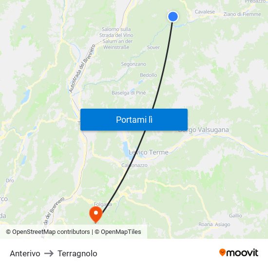 Anterivo to Terragnolo map