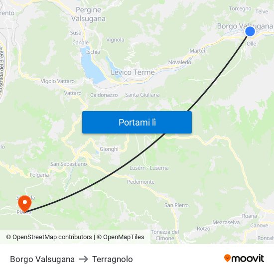 Borgo Valsugana to Terragnolo map