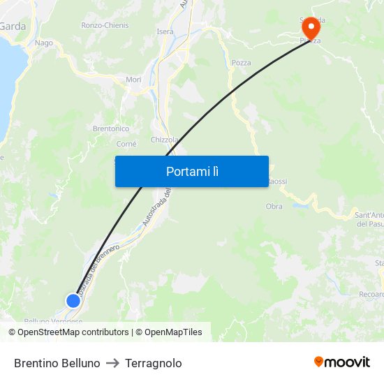 Brentino Belluno to Terragnolo map