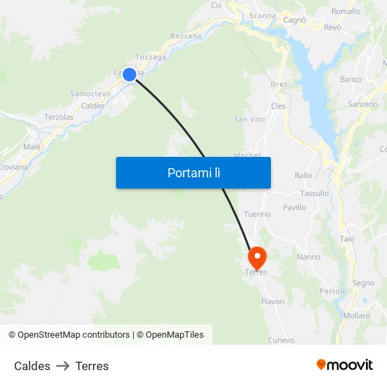 Caldes to Terres map