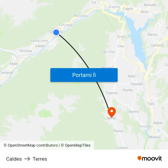 Caldes to Terres map