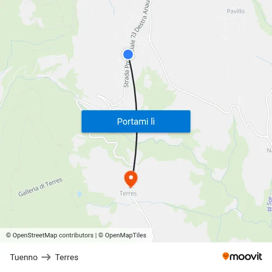 Tuenno to Terres map