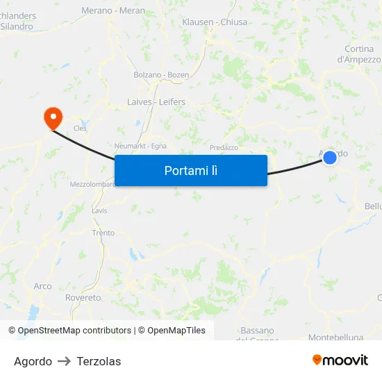 Agordo to Terzolas map