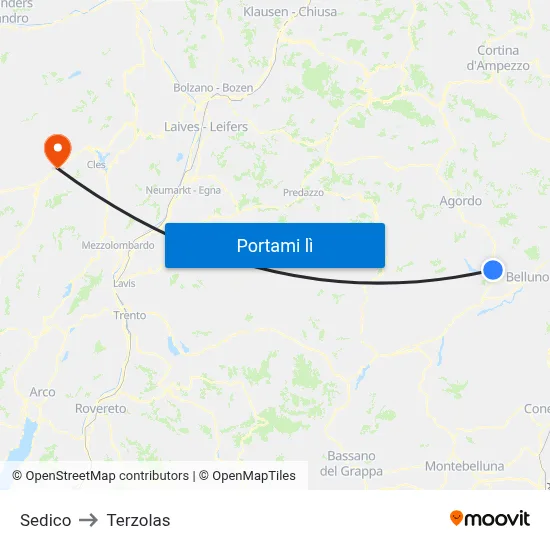 Sedico to Terzolas map