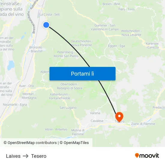 Laives to Tesero map