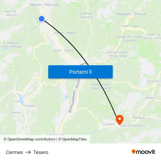 Cermes to Tesero map