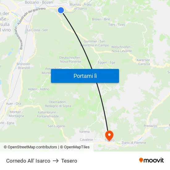 Cornedo All' Isarco to Tesero map