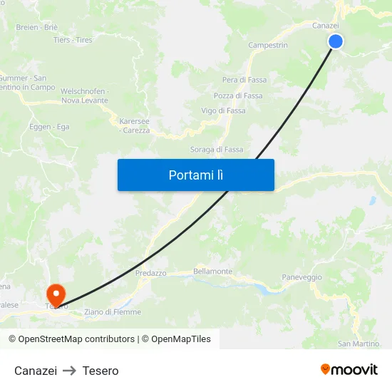 Canazei to Tesero map