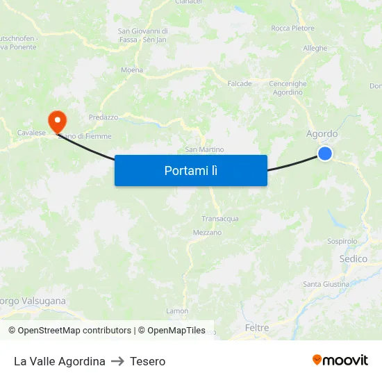 La Valle Agordina to Tesero map