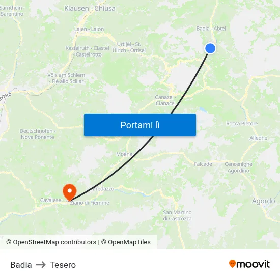 Badia to Tesero map
