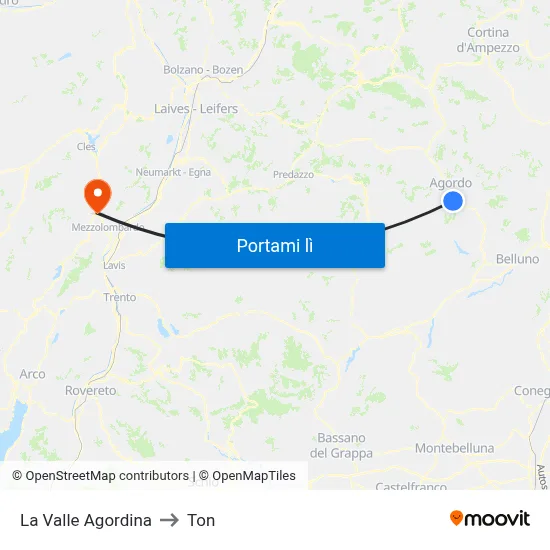 La Valle Agordina to Ton map