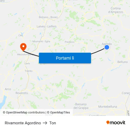 Rivamonte Agordino to Ton map