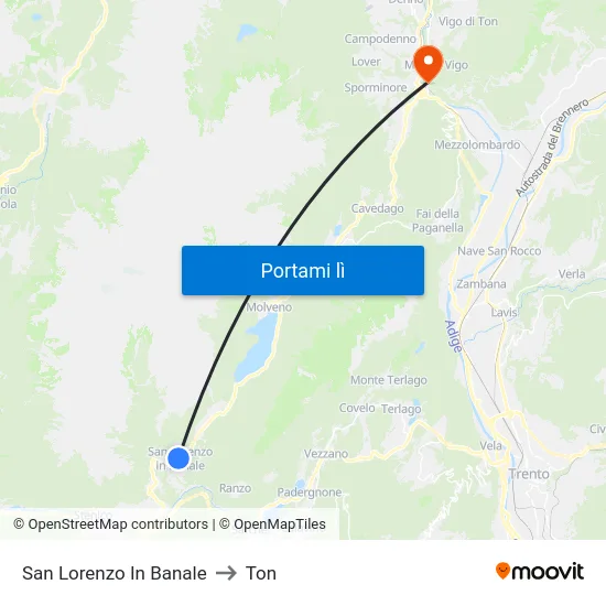 San Lorenzo In Banale to Ton map