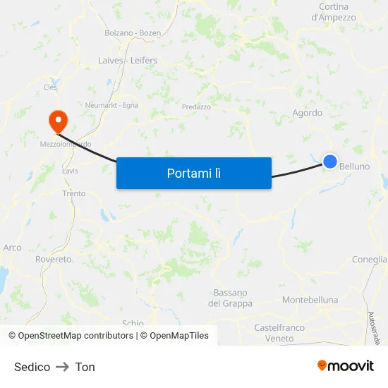 Sedico to Ton map