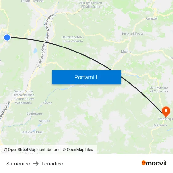 Sarnonico to Tonadico map