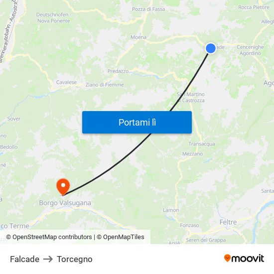 Falcade to Torcegno map