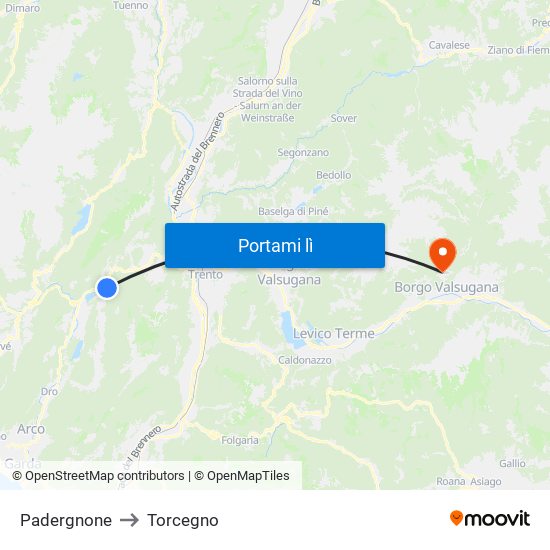 Padergnone to Torcegno map