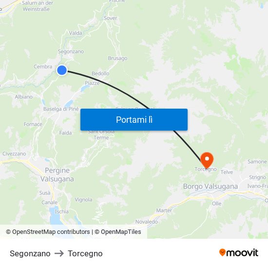 Segonzano to Torcegno map