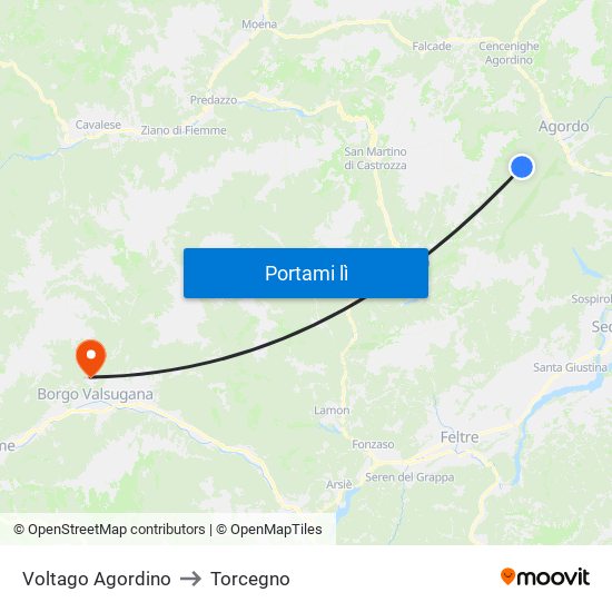 Voltago Agordino to Torcegno map