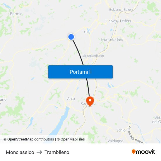 Monclassico to Trambileno map