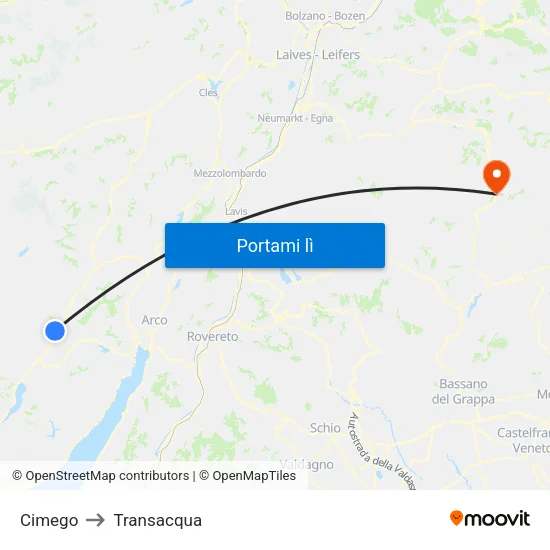 Cimego to Transacqua map