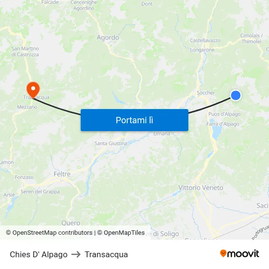 Chies D' Alpago to Transacqua map