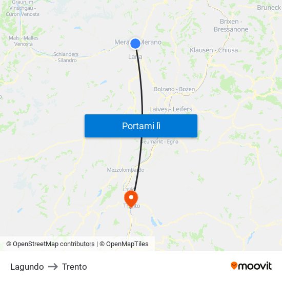 Lagundo to Trento map