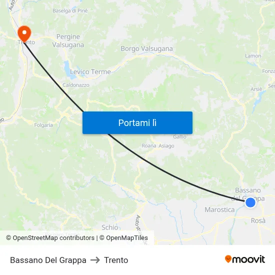 Bassano Del Grappa to Trento map