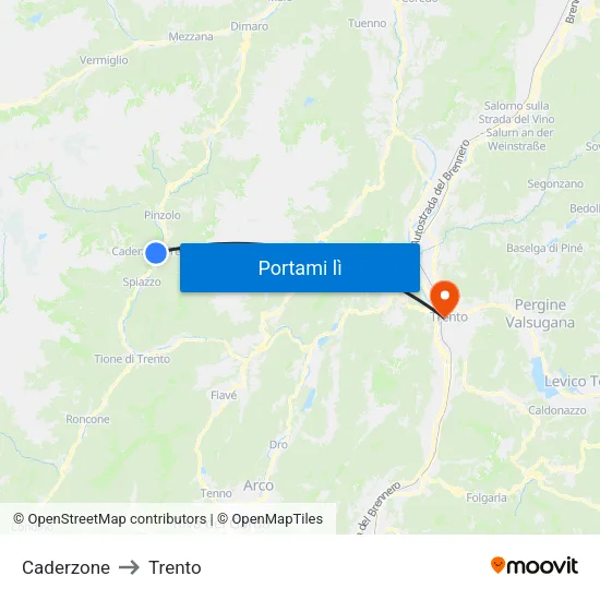 Caderzone to Trento map