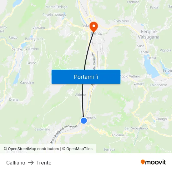 Calliano to Trento map