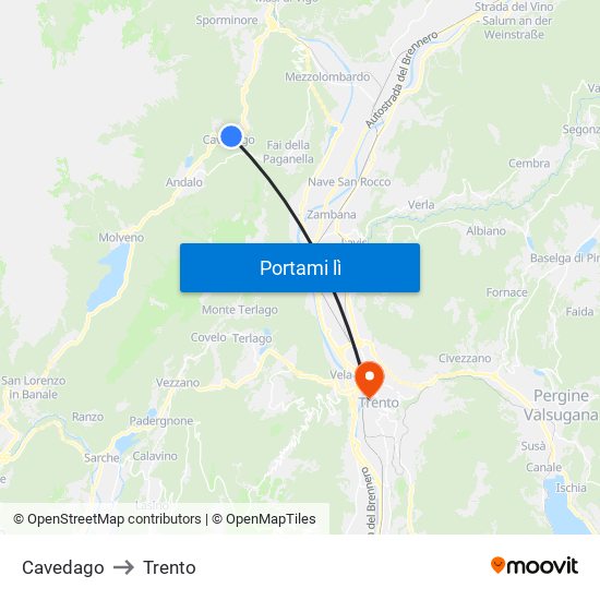 Cavedago to Trento map
