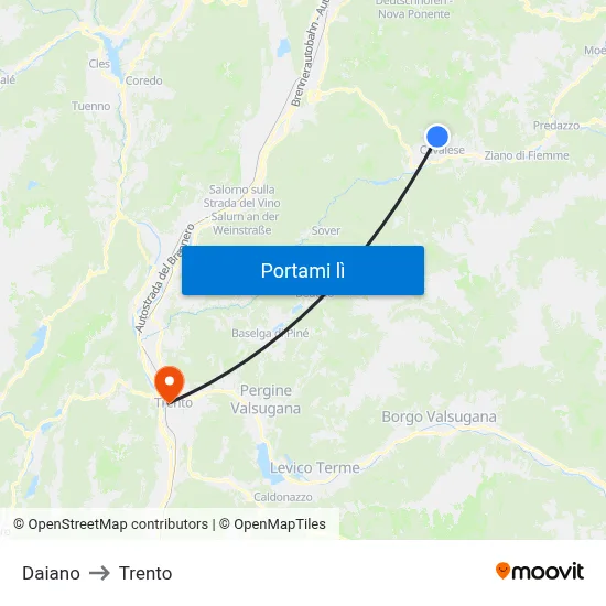 Daiano to Trento map