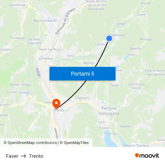 Faver to Trento map