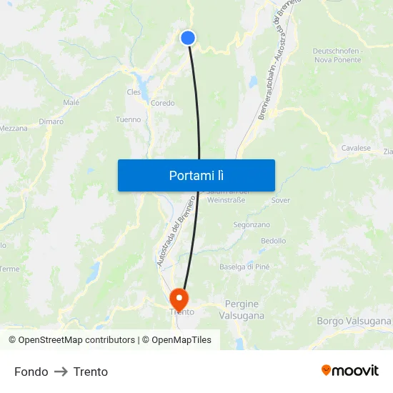 Fondo to Trento map