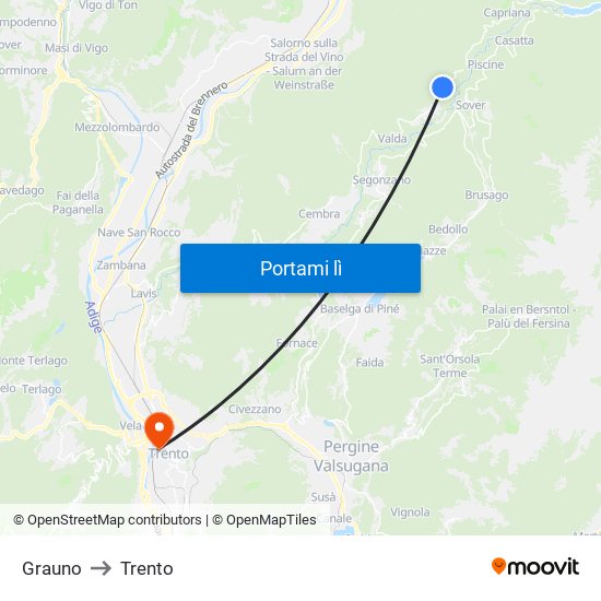 Grauno to Trento map