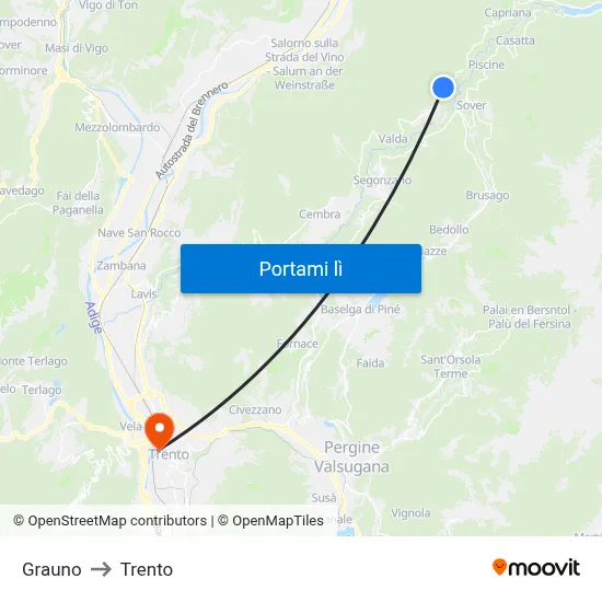 Grauno to Trento map