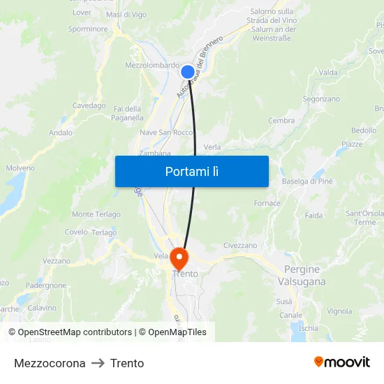 Mezzocorona to Trento map