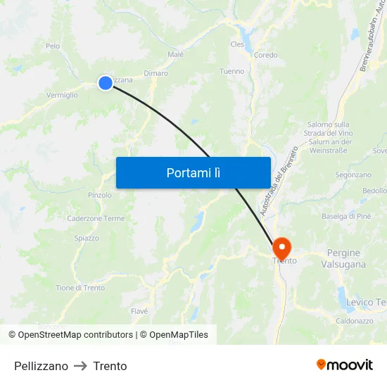 Pellizzano to Trento map