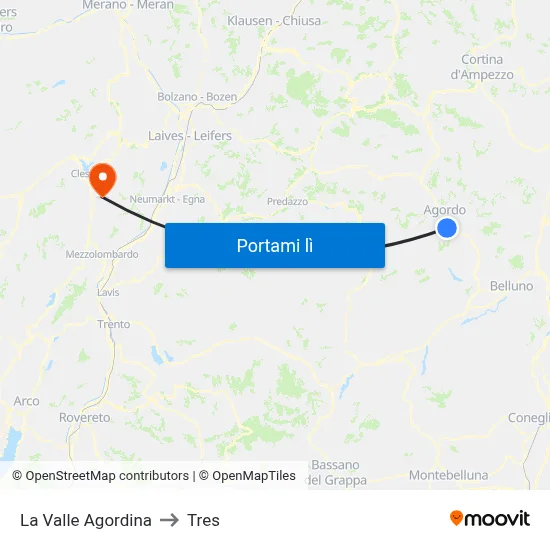 La Valle Agordina to Tres map