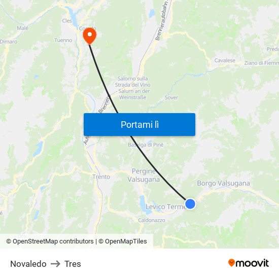 Novaledo to Tres map