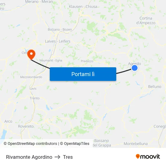 Rivamonte Agordino to Tres map
