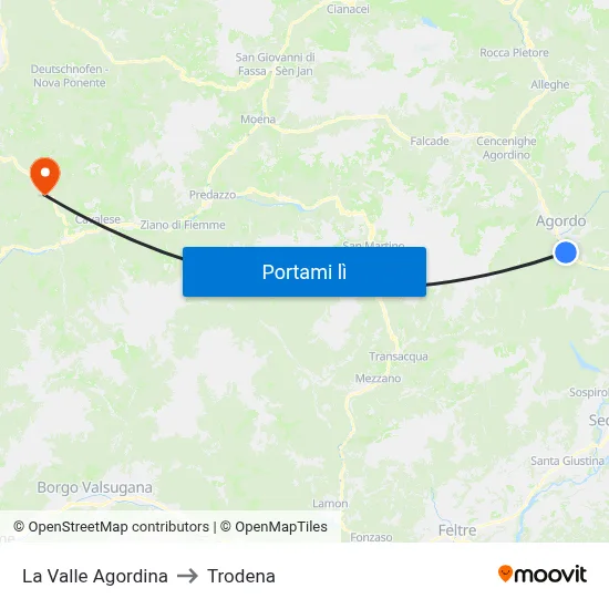 La Valle Agordina to Trodena map