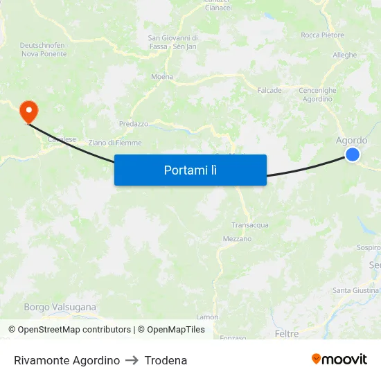 Rivamonte Agordino to Trodena map